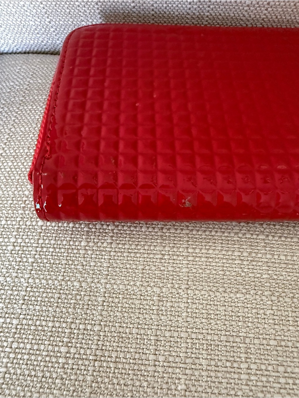 CHANEL Red Patent Quilted Zip-Around Wallet with CC Charm - Picture 6 of 9